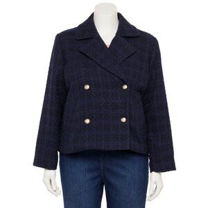 NWT LC Lauren Conrad Navy Pea Coat Seaborne Gold Sailor Buttons Short Length XXL